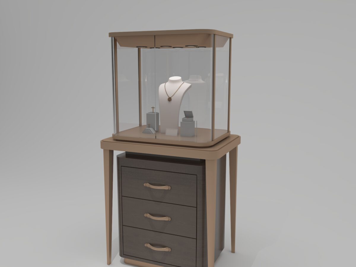 Vitrine verticale en bois massif pour bijoux avec tiroirs