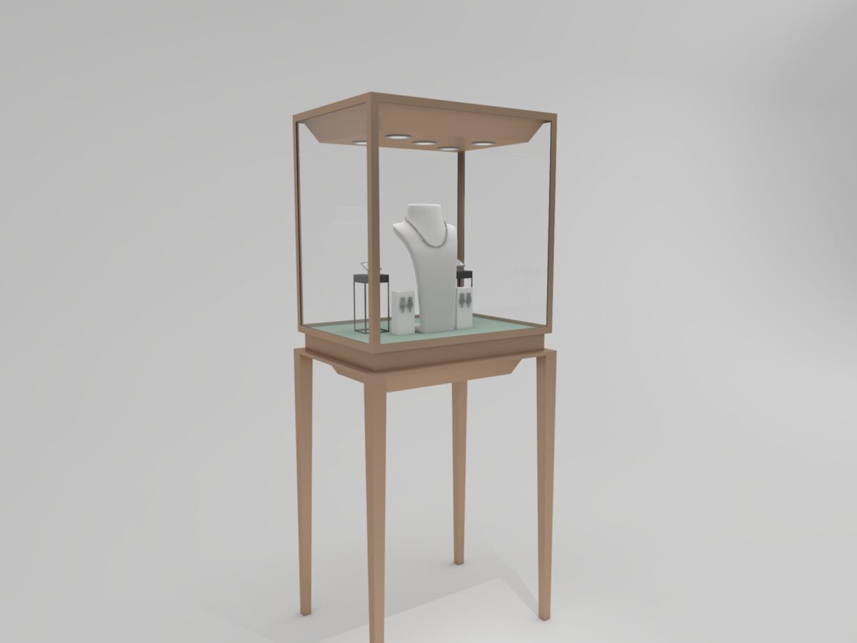 Vitrine à bijoux sur socle en verre cintré JD-609