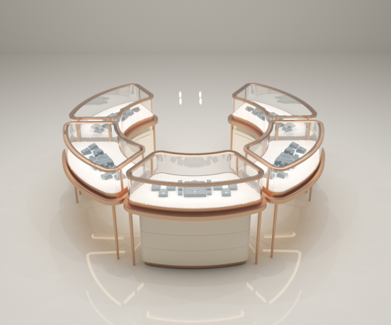 Ceci est un rendu 3D d'une vitrine îlot de bijoux incurvée. Pour Alibaba, YouTube, la promotion sur les réseaux sociaux, la présentation client et le devis, afin de prévisualiser la forme, la disposition et l'effet d'éclairage avant la production.